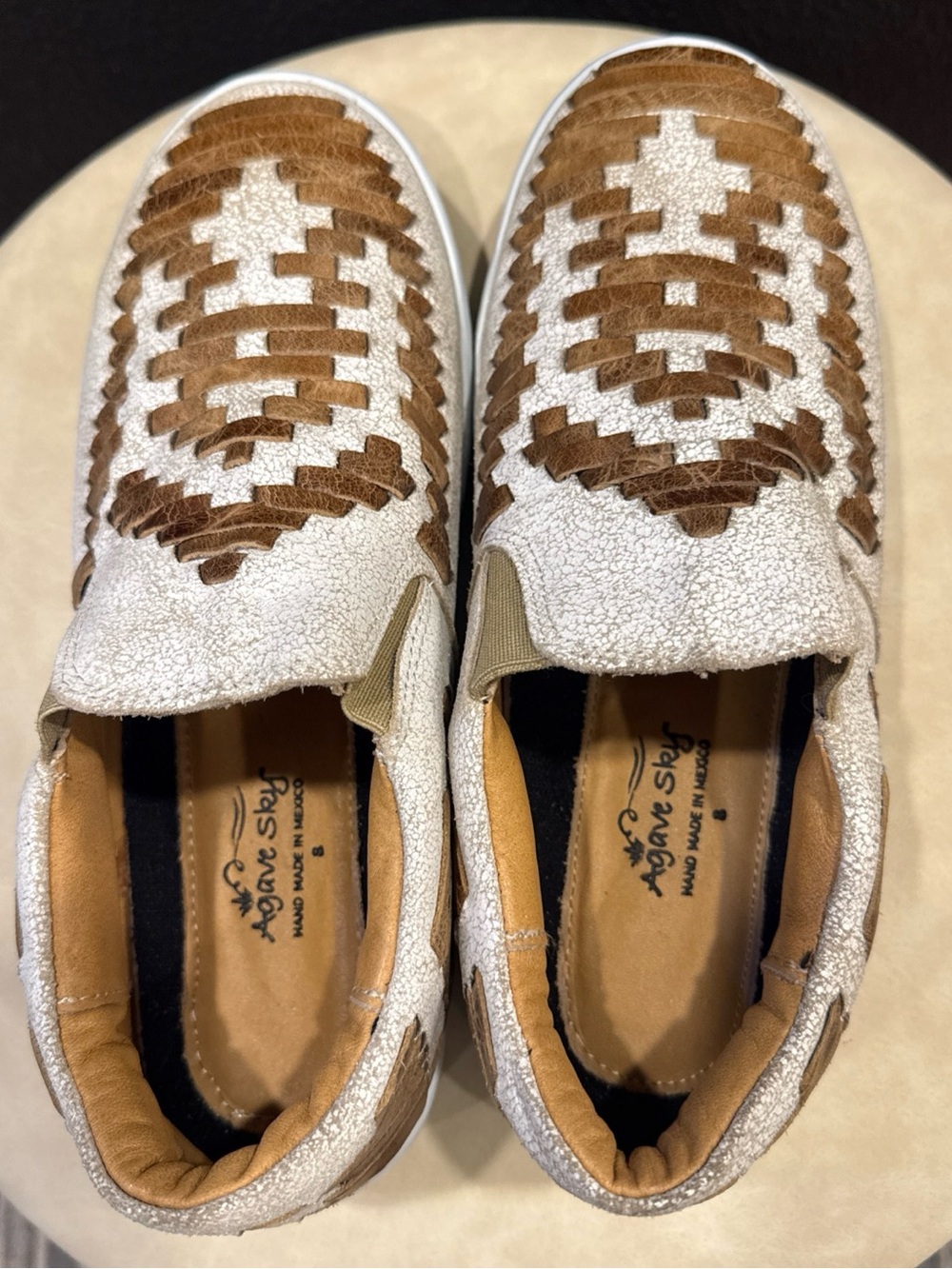 Agave Sky Handmade White & Brown Woven Slip-On Loafers